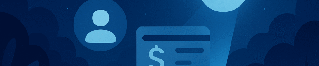 User account dashboard banner with payment icon in blue night sky theme