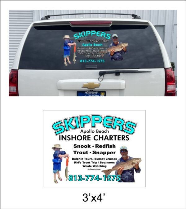 Custom Signage –Captain David Landes back window graphics by Skywatch Signs.