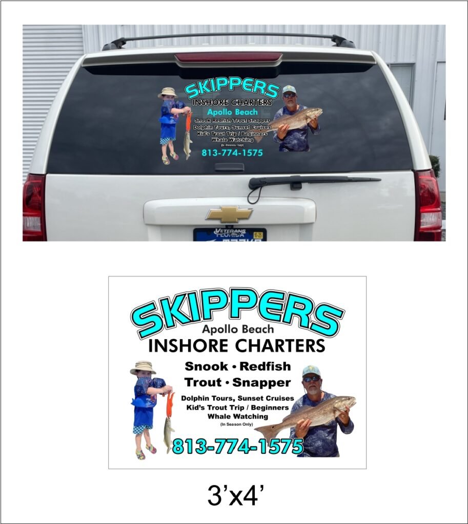 Custom Signage –Captain David Landes back window graphics by Skywatch Signs.