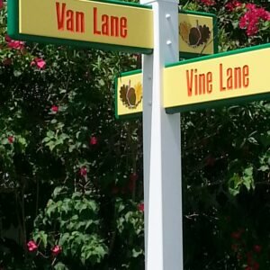 Custom street sign with green background – Skywatch Signs
