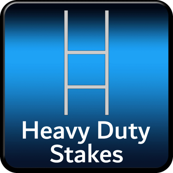 Blue icon showing reinforced double-line stake – for holding yard signs in tough outdoor conditions.
