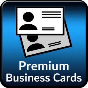 Stylized icon showing clean lines and contact card graphics – representing high-quality business cards.
