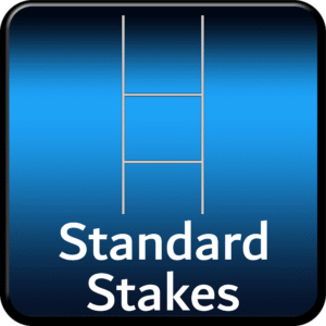 Blue icon with wire frame illustration representing standard yard sign stakes.