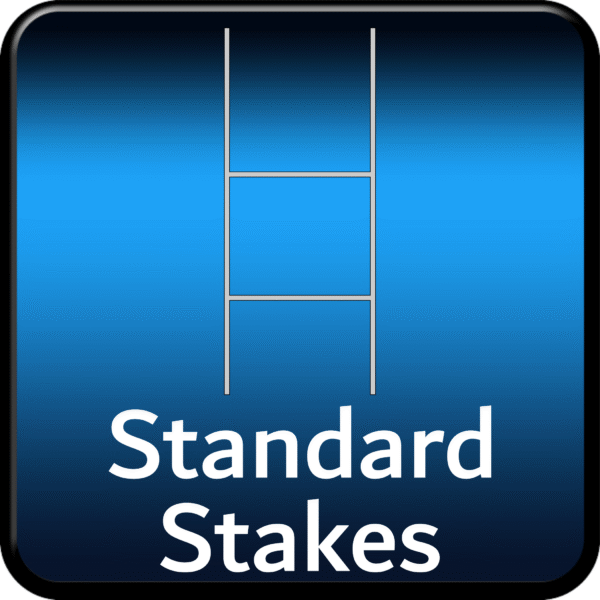Blue icon with wire frame illustration representing standard yard sign stakes.