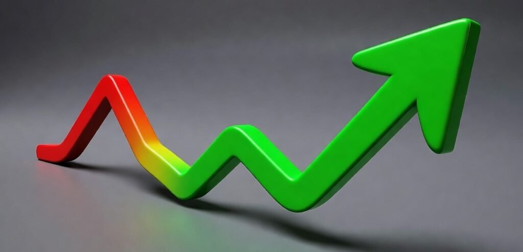 Upward green arrow representing real estate sales growth and marketing success in Florida