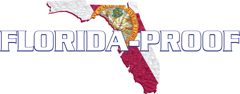 Florida-Proof brand logo with Florida state outline and alligator texture