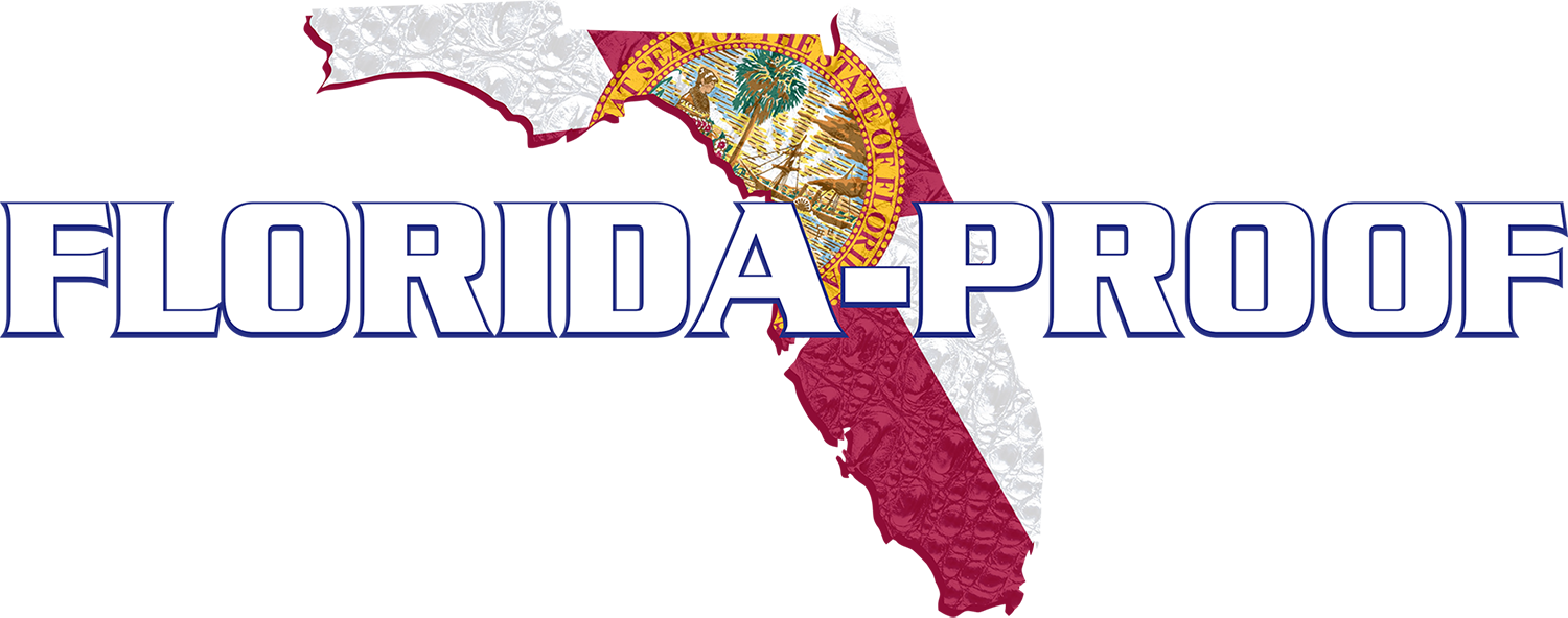 Florida-Proof brand logo with Florida state outline and alligator texture