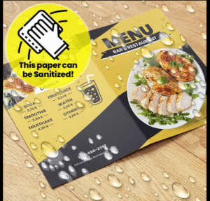Double-sided black and white waterproof menu printed on Florida-proof synthetic paper